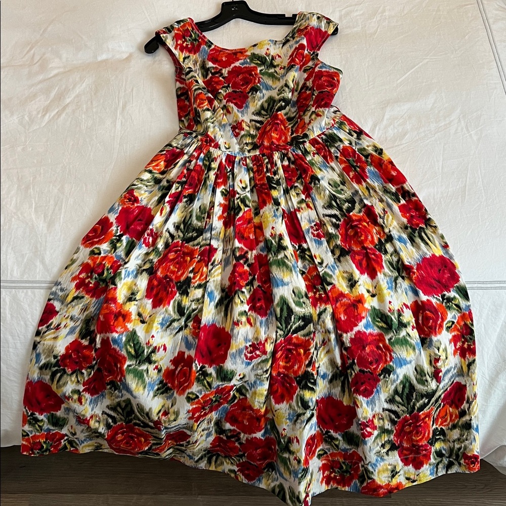 LK Bennett Red Floral Fit-and-Flare Sundress  Size 8